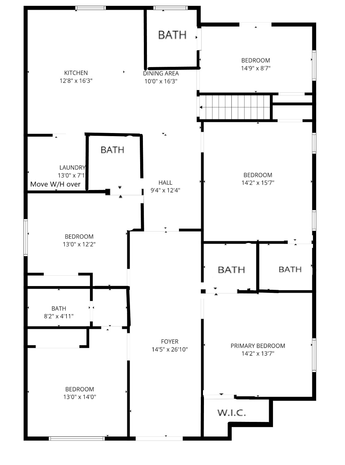 Future conversion floorplan with 3 additional en-suite baths